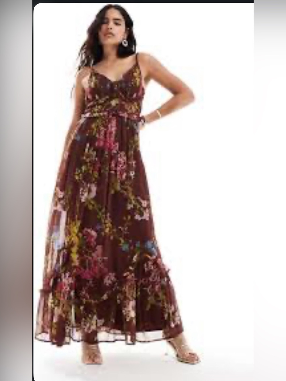 ASOS Brown Floral Spaghetti-Strap Maxi Dress